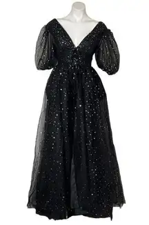 LAVETIR Black Sparkly Wedding Dress Prom Black Tie Stars Moons Womens Size 6