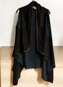 Kate Rosy Black Teal Sleeveless Draped Vest Open Front Women's Cape Size L/XL