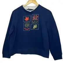 Studio Works Women's Large Petite Layered Neck Sweatshirt Patchwork Leaf Print‎