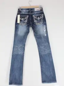 NWT Y2K GRACE Dark Wash Low Rise Boot Cut Embellished Jeans