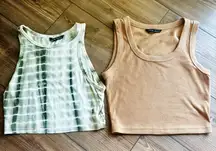 Set of 2 SHEIN Green Tie-Dye and Solid Tan Women's Crop Tops Size XS