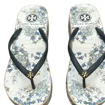 Tory Burch White & Blue Floral Platform Flip Flop Thong Sandals Women Size 6.5