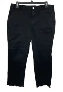 Pilcro‎ Anthropologie Black Cropped Raw Hem Pants Sz 31P 31 Petite Cotton Tencel