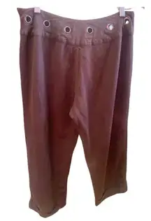 Larry Levine Chocolate Brown Cuffed Capri Pants With Medallions at Waist Fully L
