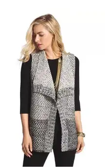 Chicos Textured Knit Sweater Vest Women's Size1M Black Antique White‎