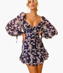 Petal & Pup Navy Floral Ruffle Trim Mini Dress Sz 6