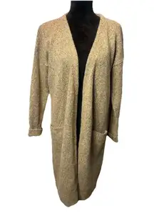 Halogen Duster Sweater Tan Alpaca Blend Open Cardigan Size Medium Classic Warm