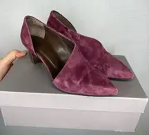 COCLICO Women's Burgundy Suede D'Orsay Pointed Toe Block Heel Shoes Size 36