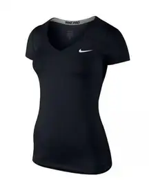 NIKE PRO DRI-FIT XS BLACK T-SHIRT TRAINING V NECK LOGO QUICK DRYING CHEST 24"