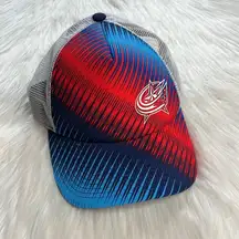 Adidas Red and Blue Columbus Blue Jackets Snap Back Trucker Hat