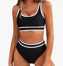 BMJL High Waisted Bikini Black Two Piece Sporty Swim Swimsuit bathing Suit M