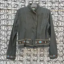 Miss Me Aztec Southwestern Stud Olive Canvas Military Jacket Ruffles LARGE