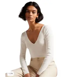 Ted Baker Sweater Women‎ 2 Ivory Cileste V Neck Long Sleeve Knit Top Preppy