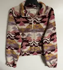 Aeropostale Women's Pink/Multi Aztec Sherpa‎ Fleece Pullover Sweatshirt Medium