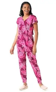 CUDDL DUDS Floral ONE PIECE Short Sleeve Jumpsuit Red Pink White PM