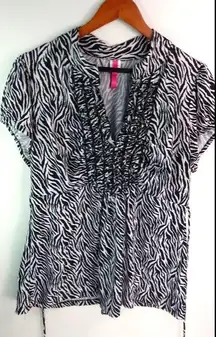Big Strike 2X Funky Zebra Animal Print Top Plus in Black White