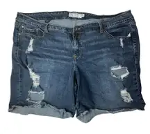 Torrid Stretch High Rise Boyfriend Flat Front Distressed Bermuda Shorts Size 26‎