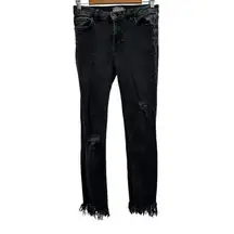 Free People Dark Gray Stone Wash Mid Rise Distressed Raw Hem Cropped Jeans Sz 27