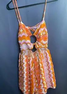 ASOS  70s print ring trim beach romper in orange Size M