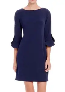 Paris Navy 3/4 Ruffle Tulip Sleeve Crepe Sheath Dress Women’s 4