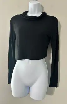 J USA Black Long Sleeve Cowl Neck Cropped Top Women's