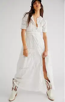LoveShackFancy Kylen Victorian Lace Trim Maxi Dress White Women's Size US 0