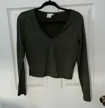 Olive V-neck long sleeve shirt - MEDIUM