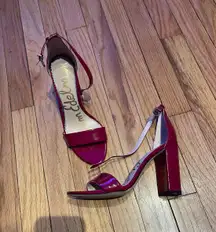 Sam Edelman Yaro Glossy Cherry shiny Ankle Strap Sandal Leather Strappy Block Chunky Charol Whimsygoth Colorful Bright Women's Red Heel Size 8