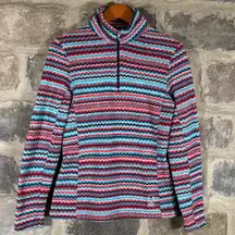Spyder‎ Ladies Pullover 1/4 Zip Fleece Top Striped Red Blue Large Gorpcore