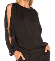 T By Alexander Wang Snap Sleeve‎ French Terry Sweatshirt Black Size XS