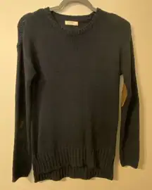 Harper Heritage Sweater Womens Size Small Navy Blue Open‎ Knit Elbow Patch