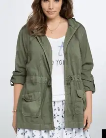 Torrid Olive Green Drawstring Hooded Full Zip Anorak Jacket Size 4X Pockets
