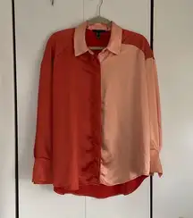 Orange Two Tone Button Up Satin Shirt