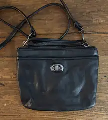 Margot Black Leather Mini ID Holder Crossbody Purse 7.5x6.5"