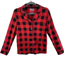 Cuddl Duds Long Sleeve Button Up Collared Plaid Soft Comfy Lounge Top Size S