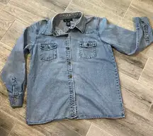 Denim & Co. Button-Up Denim Shirt Medium Cotton Blend Classic Western Retro