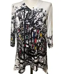 Lemon Grass tunic womens cream abstract top long sleeve blouse shirt bamboo Sz S