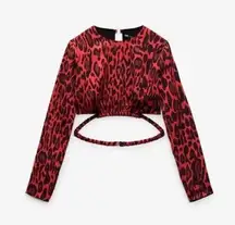 ZARA Red Cheetah Animal Print Cut Out Top NWOT