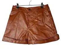 Shein Brown Cuff Hem High Rise Faux Leather Shorts L