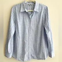 Talbots Blue Pinstripe Button Down Shirt with Square and Spotted Pattern, Size L