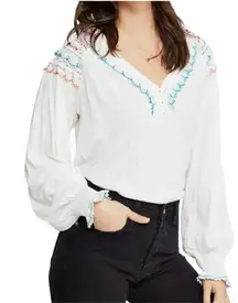 Free people siesta fiesta  embroidered top blouse white sz L