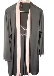 Bebe  Plus Size 2X Grey Pink Trim Rhinestone Belted Robe and Pajama Set