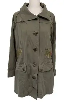 Acacia Embroidered Floral Button Front Knit Sweater Jacket Green size Medium