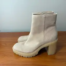 NWOT Dolce Vita Calea Lug Gum Sole‎ Boot Suede Tan Sand Oatmeal Beige Chunky Zip