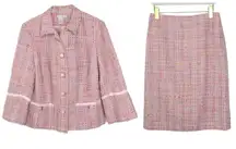 Vintage Spanner Pink Tweed Skirt Suit Two Piece Skirt Set Formal Size 8
