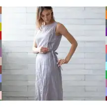 Saks Fifth Avenue Womens Shirt Dress 100% Linen Tie Front Blue White Stripes S