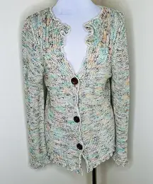 Cardigan Sweater XL Confetti Knit V-Neck Lettuce Trim Y2K Womens