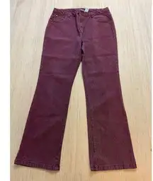 DG2 by Diane Gilman Jeans Women Size 14 Red Pinstriped Flat Front Wide Leg Logo