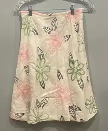Floral Embroidered Skirt - white with Pink and Green