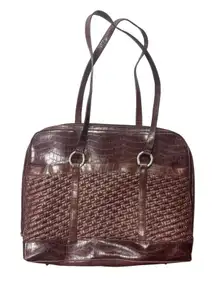 Coldwater Creek Laptop Tote Bag Faux Croc Leather Woven‎ Brown Shoulder Bag Work